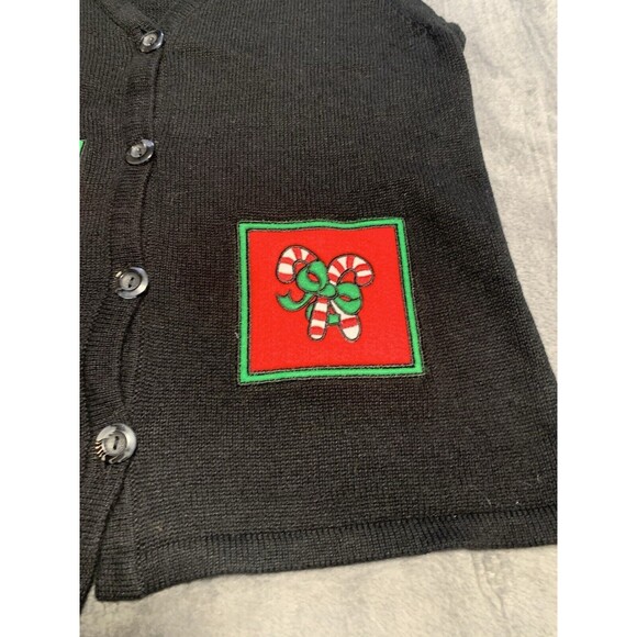 VINTAGE CHRISTMAS Sweater Vest Women's Large Holly Candy Cane Button Up Ornament - Picture 7 of 10